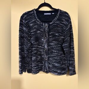 NY Collection Black and White Textured Cardigan